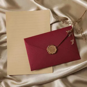 Elegant red envelope letter set with wax seal and dried flower for romantic love letters.