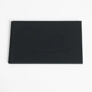 Gros plan détaillé de la pochette de carte en papier noir montrant un design épuré.