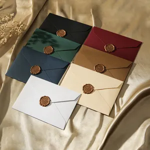 Enveloppes Texture Jute Rétro Set de Papeterie avec Tampon de Cachet de Cire pour l'Écriture de Lettres