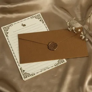 Vintage Leinen-Umschlag und Briefpapier-Set mit Siegelwachs, 22x11cm Retro Schreibpapier.