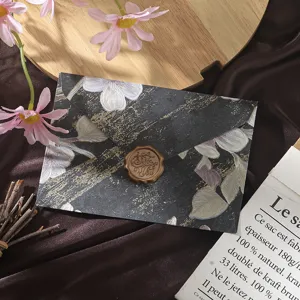 Vintage floral patterned envelope set with wax seal retro love letter stationery package