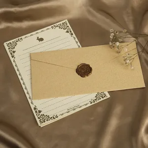 Vintage Leinen Briefumschlag Briefpapier Set mit Siegelwachs und Blumenrand für Liebesbriefe