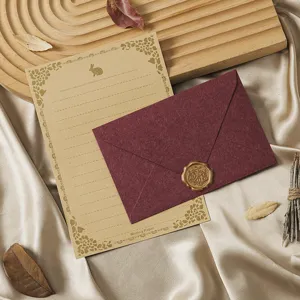 Vintage stationery set kraft letter paper maroon envelope with wax seal elegant retro design