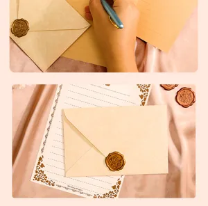 Vintage stationery set with sheepskin texture envelope, lined paper and wax seal stamp.