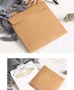 Pochette de CD carrée en papier kraft épaissi, vue de détail du rangement de disque robuste.
