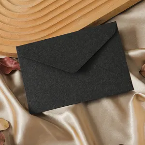 Black textured paper envelope close-up shot, premium retro style detail view for stationery.