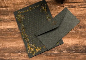 Black stationery paper envelope set vintage gold foil lined letter writing stationery kit