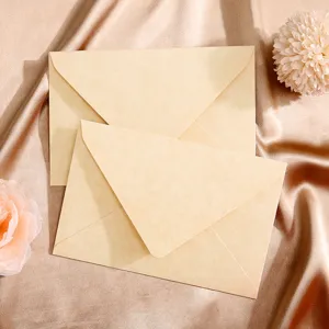 Retro sheepskin texture envelopes detail view, elegant stationery design for letters and cards.
