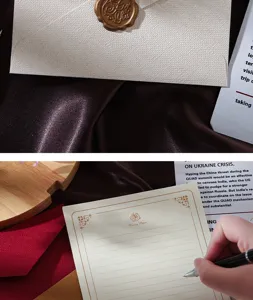 Vintage linen-textured envelope letter paper set with wax seal for romantic retro love letters
