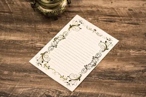 Vintage gold foil stationery paper for love letters, business invitations, and romantic notes.