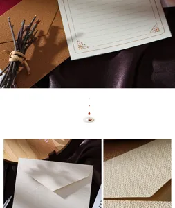 Retro burlap texture envelope and letter paper set with elegant vintage corner designs for letters.