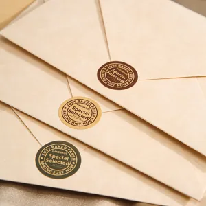 Detailed close-up of retro kraft paper envelope with elegant handmade seal sticker.