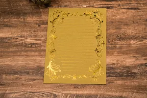 Gold stamping stationery paper with elegant floral border, perfect for vintage letters and invitations.