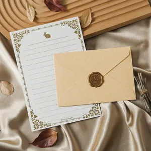 Vintage stationery set with rabbit letter paper, kraft envelope, and wax seal for letter writing.