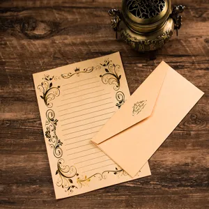 Vintage hot stamping letter paper and envelope set with elegant retro floral borders.