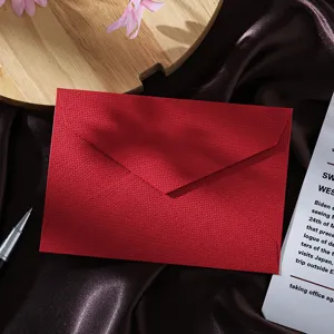 Red textured envelope detail shot, retro style letter paper stationery set for notes.