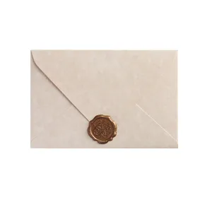 Retro vintage sheepskin texture envelope with elegant wax seal stamp for romantic love letters.