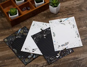 Goldfolie Briefpapier und Umschlag Set, vintage Sternenhimmel Feder Schreibpapier für Liebesbriefe.