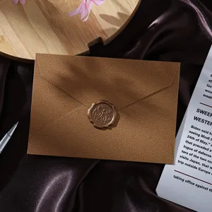 Retro burlap texture envelope and wax seal letter set, vintage romantic stationery for gifts.