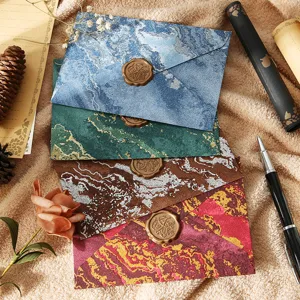 Rétro Estampé à Chaud Gaufré Motif Marbre Enveloppe Et Papier à Lettres Ensemble Kit Cachet de Cire Pour Mariage Saint-Valentin Cadeau