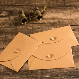 Kraft paper love heart clasp envelope set, vintage style stationery for letters and cards.