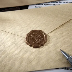 Vintage textured envelope with wax seal stamp retro stationery set for letters and wedding cards.