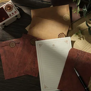 Vintage retro kraft paper envelopes and stationery set, antique distressed design for creative use.