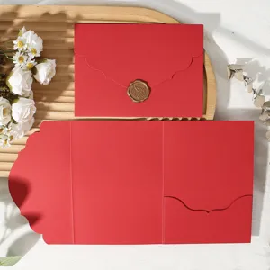 Enveloppe pliante en dentelle rouge invitation de mariage carte de vœux papeterie élégante
