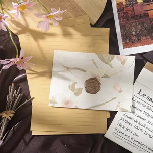 Vintage floral letter paper and envelope set with wax seal for romantic greeting cards.