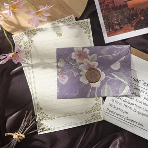 Vintage floral stationery set with embossed envelope and letter paper for romantic letters.