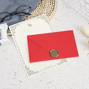 Vintage stationery letter paper and red envelope set with wax seal for romantic love letters.