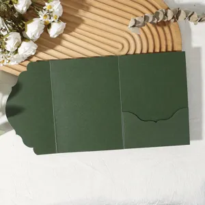 Pochette de carte d'invitation pliante vert foncé papeterie de mariage élégante porte-carte