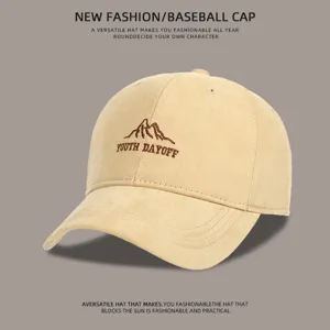 Classic khaki baseball cap with embroidered mountain design, versatile outdoor sun hat.