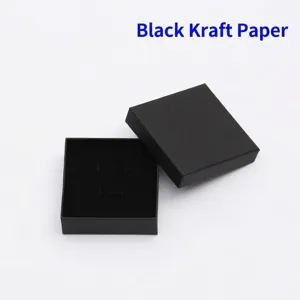 Elegante caja de regalo para joyas de papel kraft negro para collares y pulseras