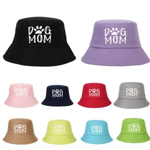 Sombrero de Pescador de Algodón Bordado DOG MOM para Mujer Casual Protección Solar Con Huella de Pata Verano