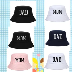 Sombrero de Pescador de Puro Algodón DAD MOM Bordado Bucket Hat Verano Casual Aire Libre Parasol para Unisex Padre Hijo Gorra