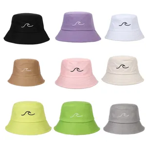 Minimalist Cotton Wave Embroidery Bucket Hat Outdoor Sun Protection Fisherman Cap For Women Men Fashion Headwear