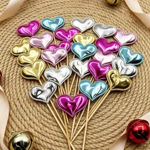 Glossy PU Heart Dessert Table Insert Cards Valentine Day Wedding Party Decorative Ornaments With Wood Stick