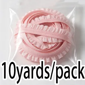 Pink elastic ruffle lace trim detail, 1cm width, perfect for sewing DIY and garment accessories.