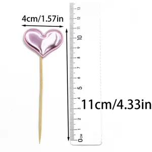 Pink heart cake topper with ruler showing 4x11cm size for dessert table party decoration.