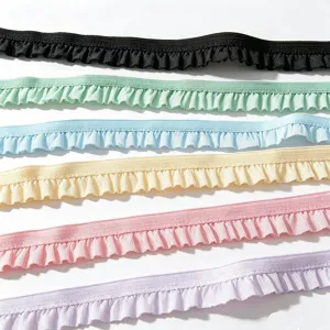Colorful elastic lettuce edge ruffle trim ribbon for sewing and DIY crafts, 1cm wide, detail
