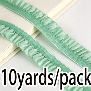 Mint green elastic ruffle trim 10 yards pack, wavy lace ribbon for sewing garment DIY craft.
