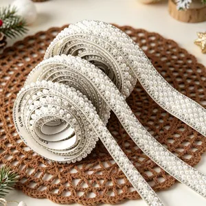 Self Adhesive Rhinestone Pearl Trim Ribbon Craft DIY Garment Sewing Decoration Sparkly Crystal Diamond Strip