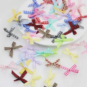 Mini fiocchi in nastro a cuadros da 3.5cm per scatole regalo, confetti di nozze e fai da te.