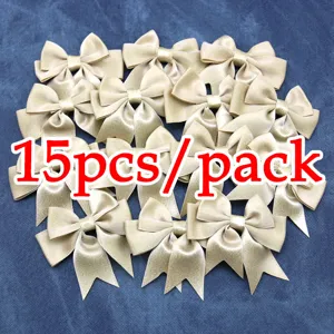 Pack de 15 nœuds en ruban dorés, nœuds en tissu décoratifs pour l'artisanat et l'emballage cadeau.