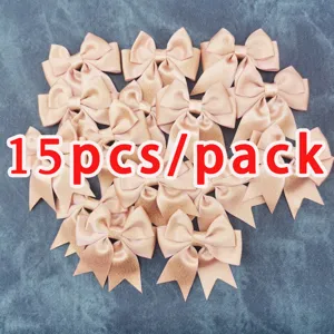 15 pcs ruban de satin rose noeuds pour decoration art, polyester noeud accessoires