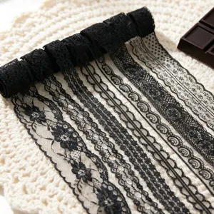 Black lace trim ribbon set with delicate floral patterns for sewing and gift wrapping projects.