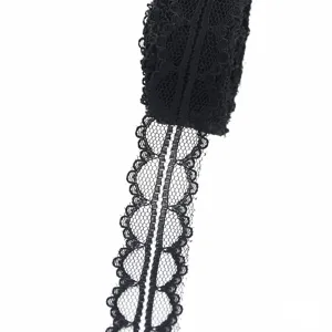 Black lace trim ribbon roll for sewing, garment decoration, and DIY craft packaging projects.