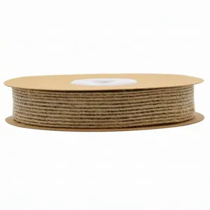 Natural jute burlap ribbon roll for DIY crafts, sewing, wedding and home decor details.