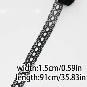 Black lace trim ribbon for sewing, gift wrapping, and DIY craft decoration 1.5cm wide.